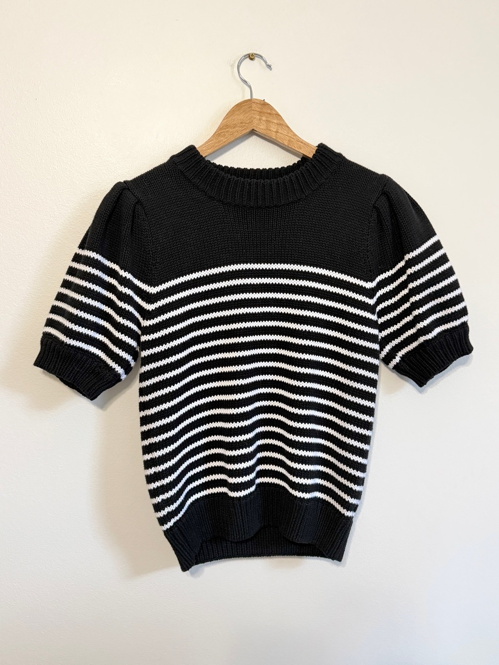 Anthropologie English Factory Striped Sweater Size Small White Black Cotton